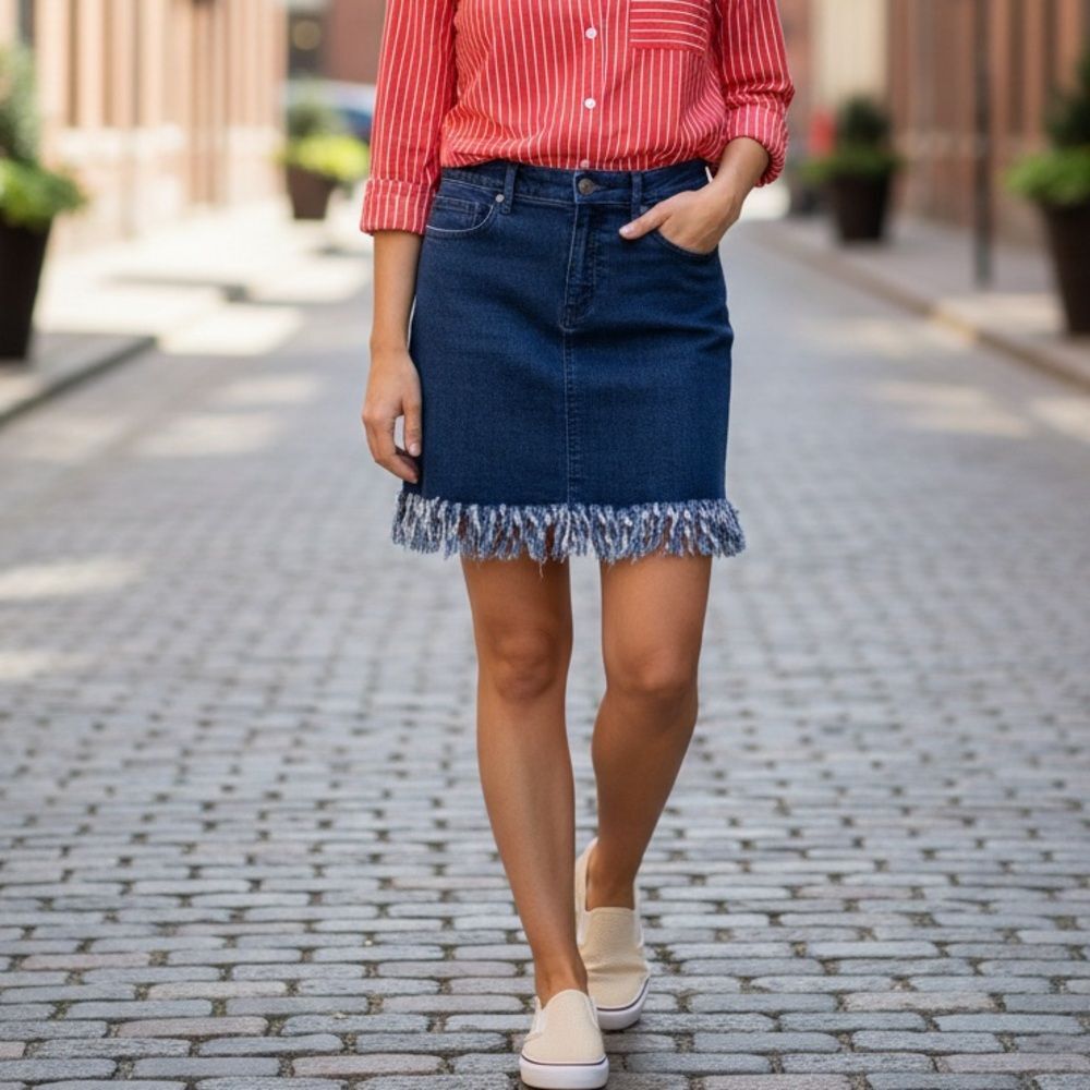 NWOT VENUS Dark Blue Mini Skirt with Fringe Detail